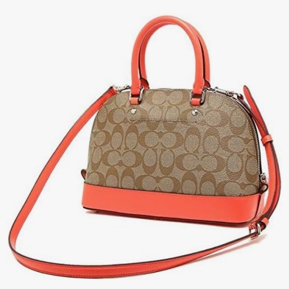 Coach F58295 Sierra Satchel Coated in Canvas & Leather Trim: Khaki / Orange - Picture 2 of 11